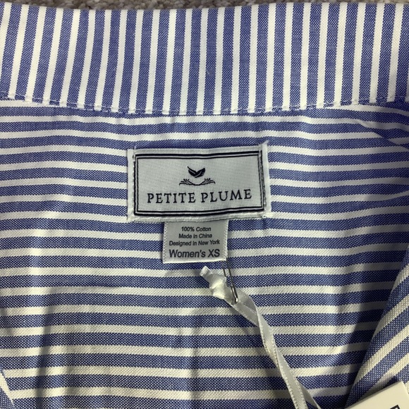 Petite Plume French Blue Seersucker Pajama Set Womens XS Striped Cotton NWT - Picture 3 of 16